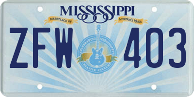 MS license plate ZFW403