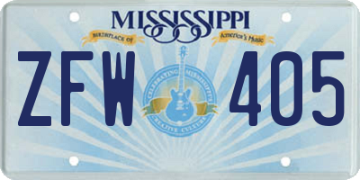 MS license plate ZFW405