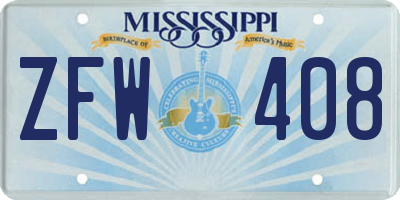 MS license plate ZFW408