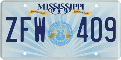 MS license plate ZFW409