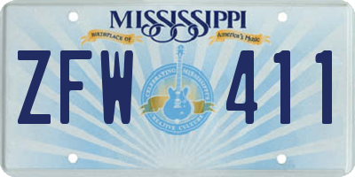 MS license plate ZFW411