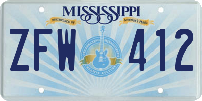 MS license plate ZFW412