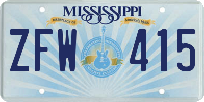 MS license plate ZFW415
