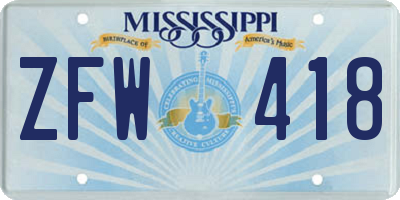 MS license plate ZFW418