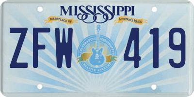 MS license plate ZFW419