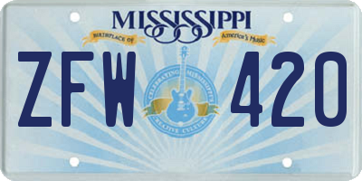 MS license plate ZFW420