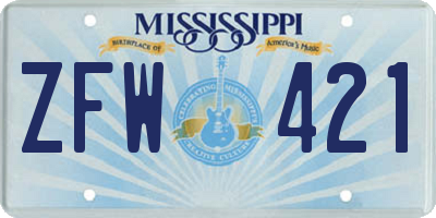 MS license plate ZFW421