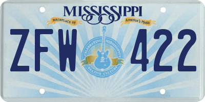 MS license plate ZFW422