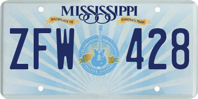 MS license plate ZFW428