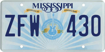 MS license plate ZFW430