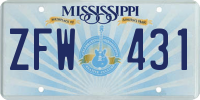 MS license plate ZFW431