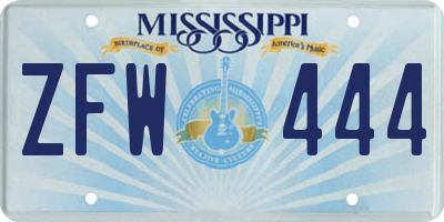 MS license plate ZFW444