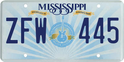 MS license plate ZFW445