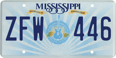 MS license plate ZFW446