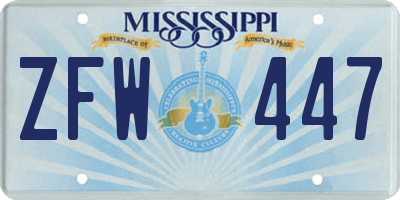 MS license plate ZFW447