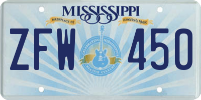 MS license plate ZFW450