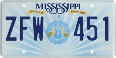 MS license plate ZFW451