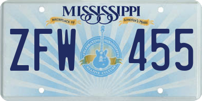 MS license plate ZFW455