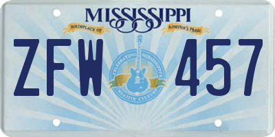 MS license plate ZFW457