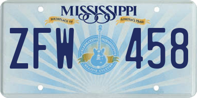 MS license plate ZFW458