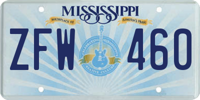 MS license plate ZFW460