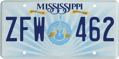 MS license plate ZFW462