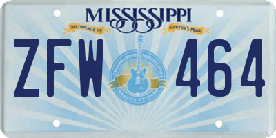 MS license plate ZFW464