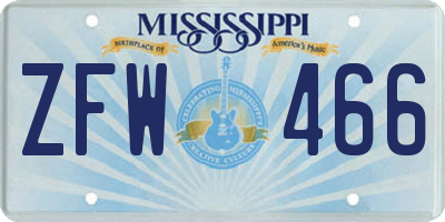 MS license plate ZFW466