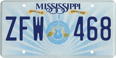 MS license plate ZFW468