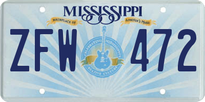 MS license plate ZFW472