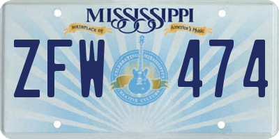 MS license plate ZFW474
