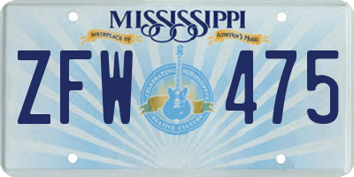 MS license plate ZFW475