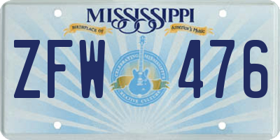 MS license plate ZFW476