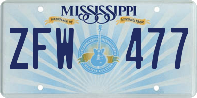 MS license plate ZFW477