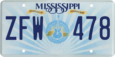 MS license plate ZFW478
