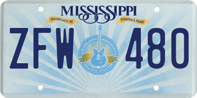 MS license plate ZFW480