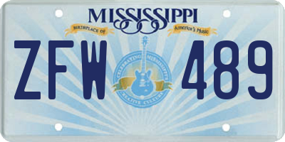 MS license plate ZFW489