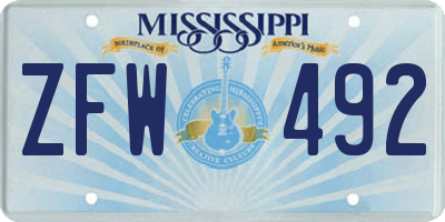MS license plate ZFW492