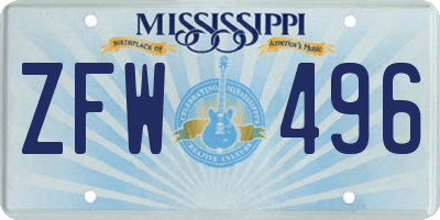 MS license plate ZFW496