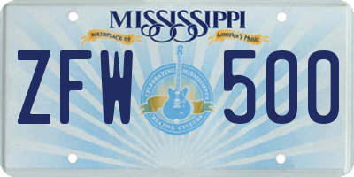 MS license plate ZFW500
