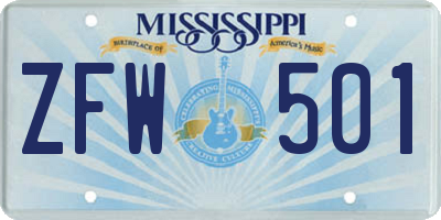 MS license plate ZFW501