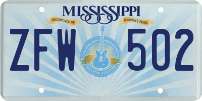 MS license plate ZFW502