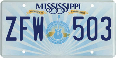 MS license plate ZFW503