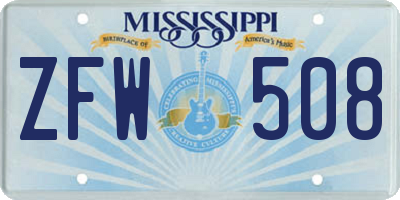 MS license plate ZFW508