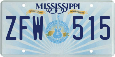 MS license plate ZFW515