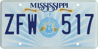 MS license plate ZFW517