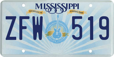 MS license plate ZFW519