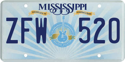 MS license plate ZFW520