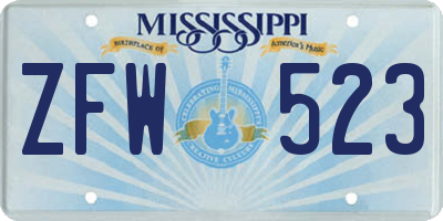 MS license plate ZFW523