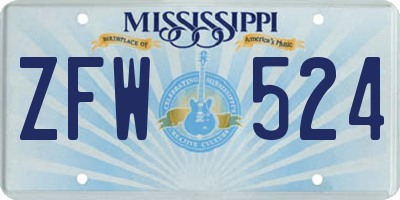 MS license plate ZFW524
